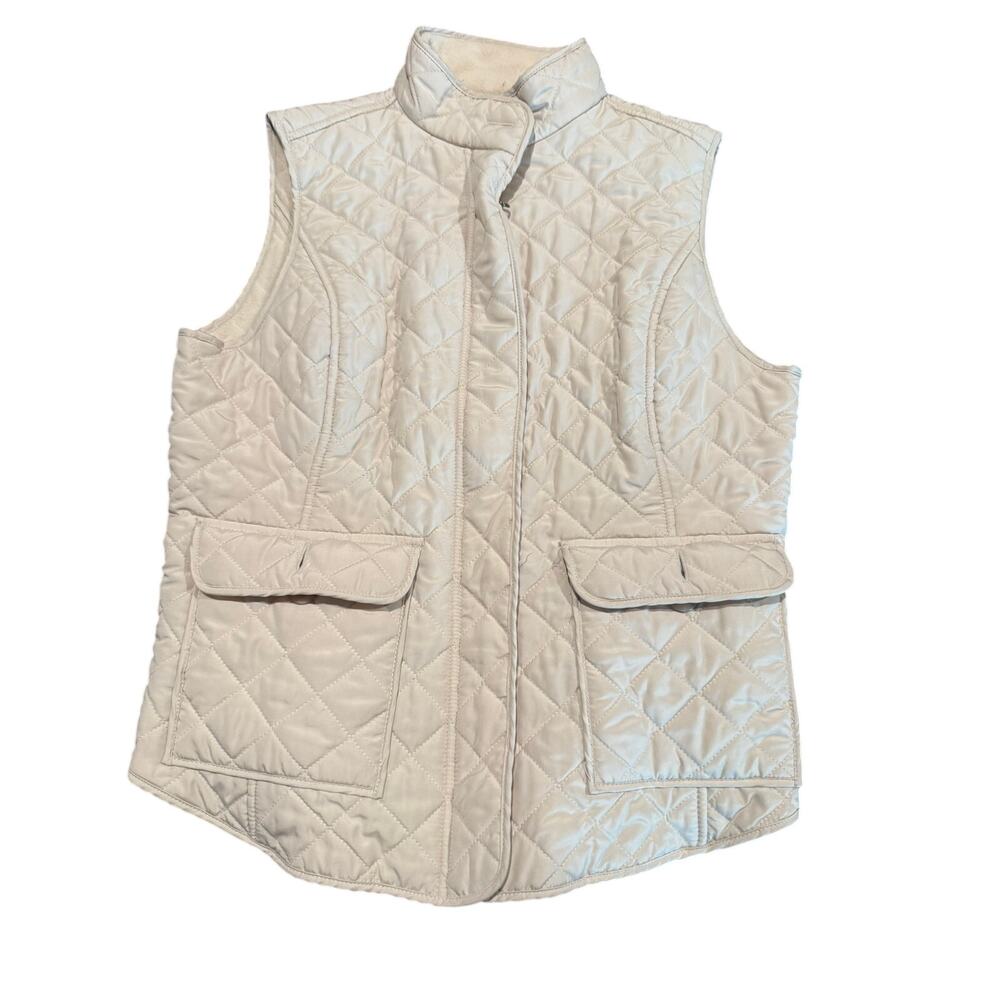 Van Heusen Women's Off-White Diamond Quilted Full Zip Puffer Vest Size Small